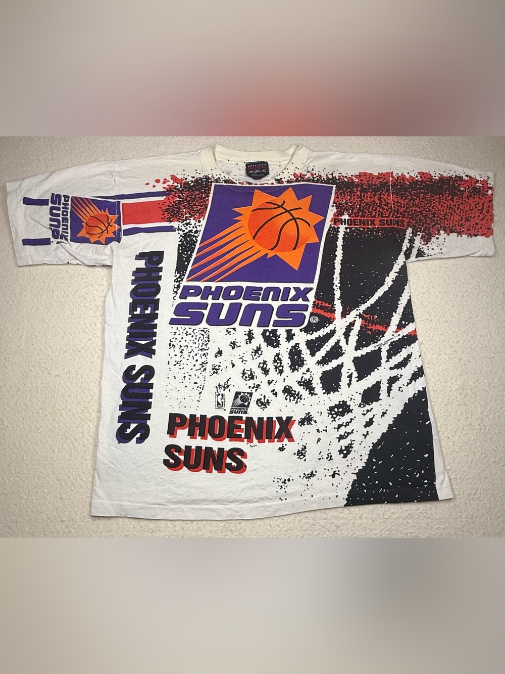 VTG 90s Single Stitch Phoenix Suns All Over Print T Shirt XL Magic Johnson T's